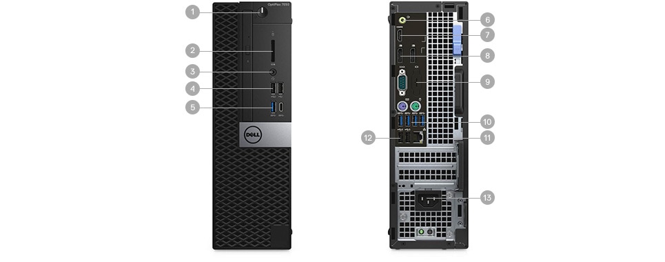 OptiPlex 7050 החדש בתצורת Tower ובתצורת גורם צורה קטן - יציאות וחריצים - גורם צורה קטן OptiPlex 7050 החדש בתצורת Tower ובתצורת גורם צורה קטן - יציאות וחריצים - גורם צורה קטן