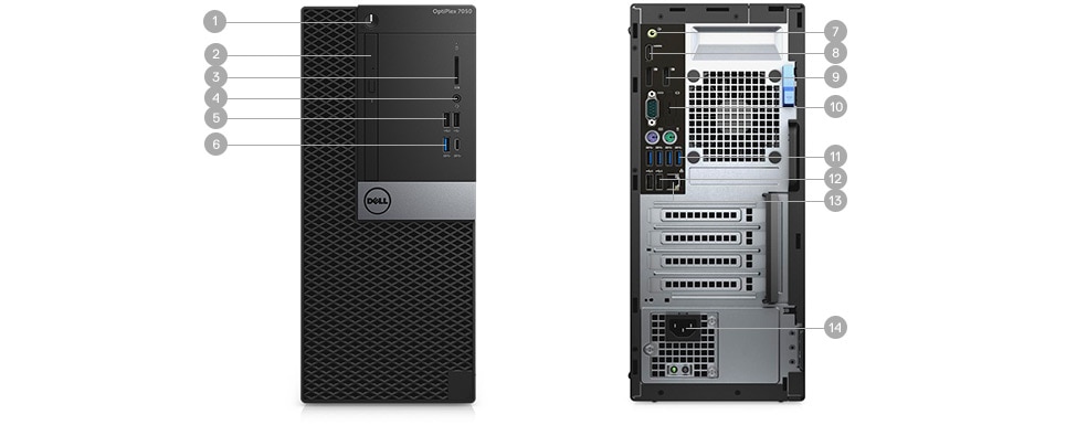 OptiPlex 7050 החדש בתצורת Tower ובתצורת גורם צורה קטן - יציאות וחריצים - תצורת Tower OptiPlex 7050 החדש בתצורת Tower ובתצורת גורם צורה קטן - יציאות וחריצים - תצורת Tower