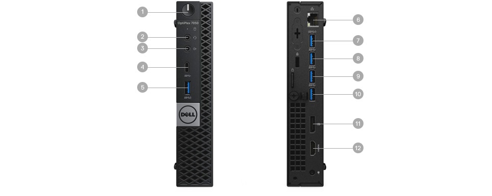 Optiplex 7050 Micro - יציאות וחריצים Optiplex 7050 Micro - יציאות וחריצים